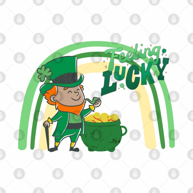 Rainbow, Leprechaun, and Pot of Gold Feeling Lucky design by Epic Shirt Store