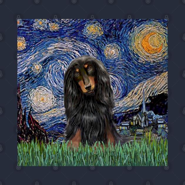 Starry Night (Van Gogh) Adapted to Feature a Long Haired Dachshund by Dogs Galore and More