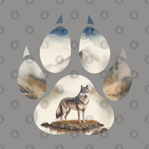 Wolf art, outdoor, mountain, canine dog paw print, animals lovers, wolf lovers by Collagedream