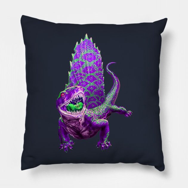 Purple Dimetrodon Pillow by AyotaIllustration