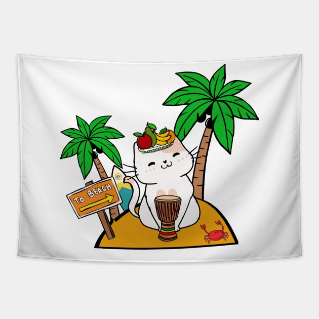 Funny Persian cat is on a deserted island Tapestry by Pet Station