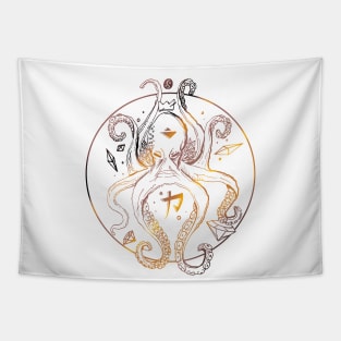 White Gold Crown Octopus Tapestry