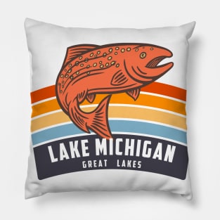 Lake Michigan Great Lakes Salmon Fishing Graphic Pillow