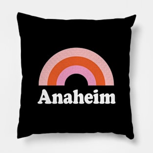 Anaheim, California - CA Retro Rainbow and Text Pillow