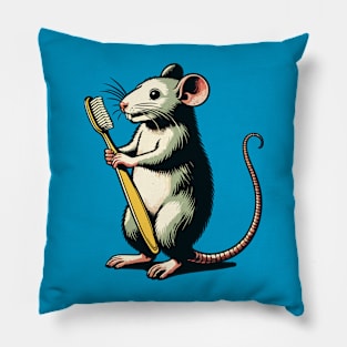 Cute rat carrying a toothbrush Pillow