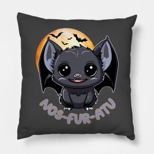 Cute Kawaii Vampire Bat - Nosferatu Nos-fur-atu Pun Pillow