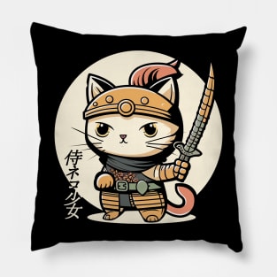 Samurai Cat Tattoo, Kawaii Ninja Cat Pillow