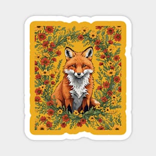 Mississippi Red Fox Surrounded By Tickseed Flowers Magnet