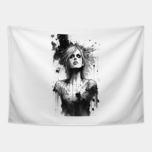 Haunted Ink Painting of a Woman Tapestry