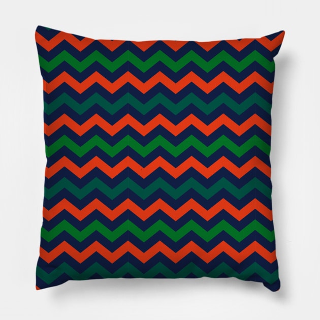 Orange Navy Blue and Green Chevron Zigzag Pattern Pillow by squeakyricardo