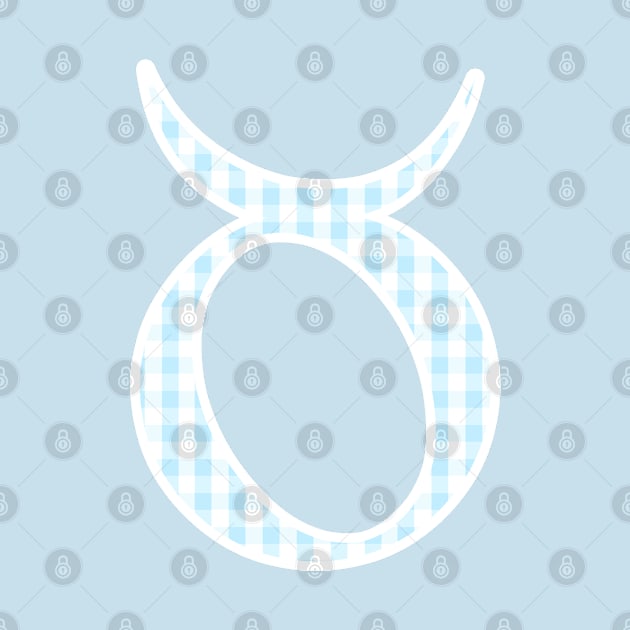 Taurus Zodiac Horoscope Symbol in Pastel Blue and White Gingham Pattern by bumblefuzzies