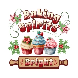Baking Spirits Bright Vintage Christmas Cupcakes T-Shirt