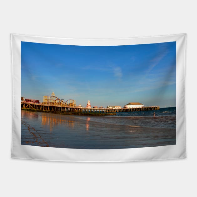 Clacton On Sea Pier And Beach Essex UK Tapestry by AndyEvansPhotos