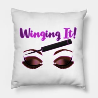 Winging It! Winged Liquid Eyeliner Makeup Pun (White Background) Pillow