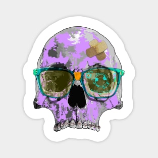 Purple skull with braces, plaster bandages and broken AR sunglasses Magnet