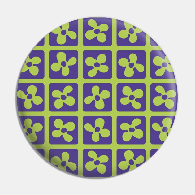 Retro Flowers Pattern - Purple Geen Pin by Colorable