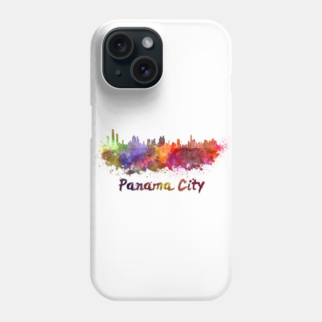 Panama city skyline in watercolor Phone Case by PaulrommerArt