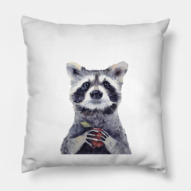 Watercolor raccoon illustration Pillow by InnaPatiutko