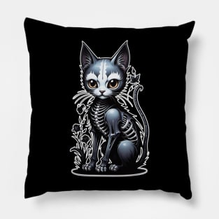 Black Skeleton Cat 3 Pillow