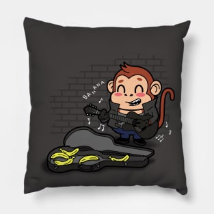 Funny Cute Musician Playing Guitar Busking Cartoon Pillow