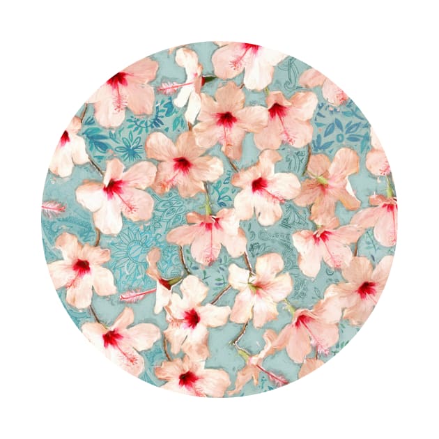 Shabby Chic Hibiscus Patchwork Pattern in Pink & Blue by micklyn