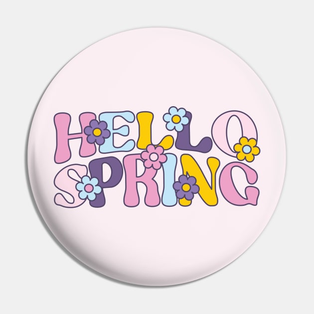 Hello Spring, Retro Flowers Pin by Just a Cute World