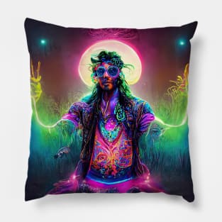 Meditating Enlightened Hippy, Lightworker Pillow