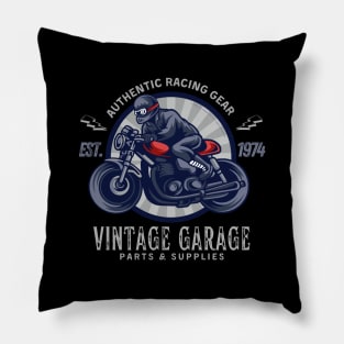 Vintage Garage Racing Gear Motorcycle Design Pillow