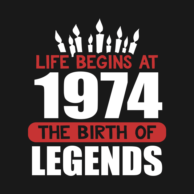 Funny Birthday T-Shirt Life Begins at 1974 Birth of Legends by karolynmarie