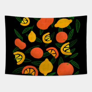 Citrus lemon grapefruit mandarin orange leaves pattern Tapestry