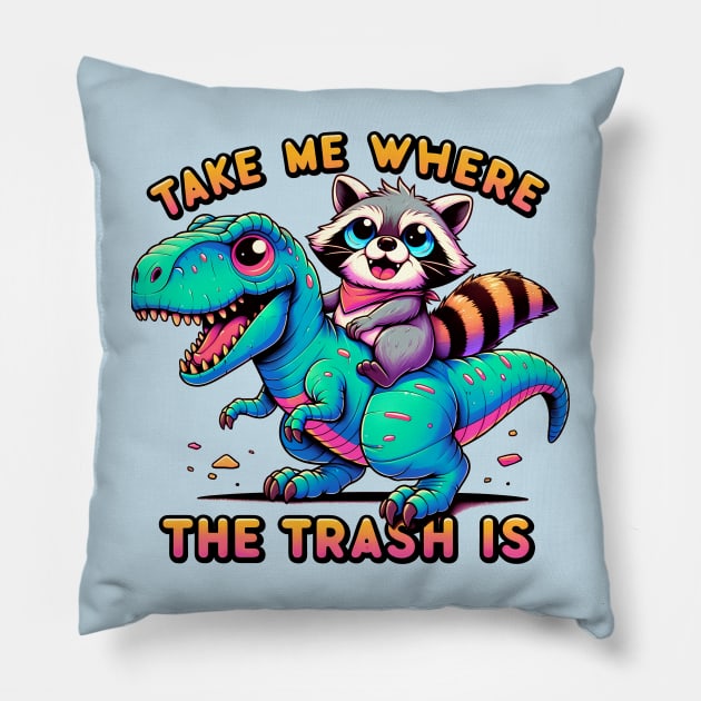 Racoon riding a T-Rex Pillow by TaevasDesign
