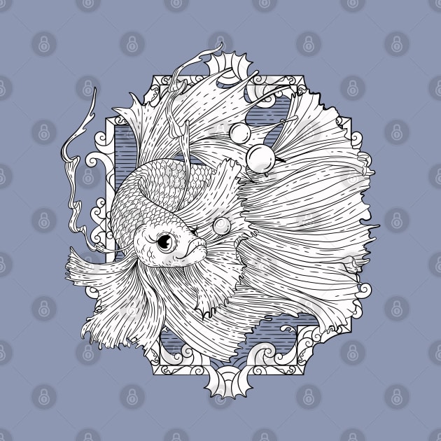 Betta fish illustration in line art wavy style. by ChrisiMM