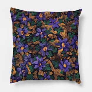 Blue Blossom of Flowers - Hand Painted and Digitally Enhanced Artwork Pillow