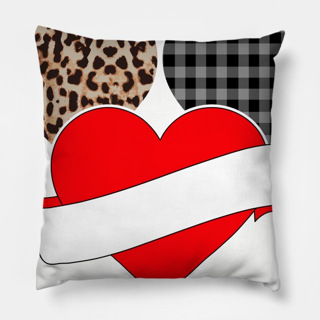 Women's Striped Plaid Printed Heart Valentine's Day three Pillow by Nicolas5red1