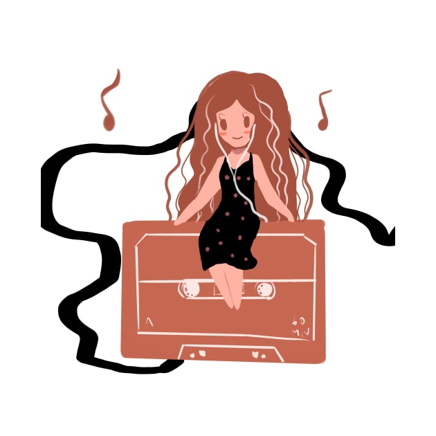 Classic tape girl cute kawaii doodle style anime cassette by meisanmui