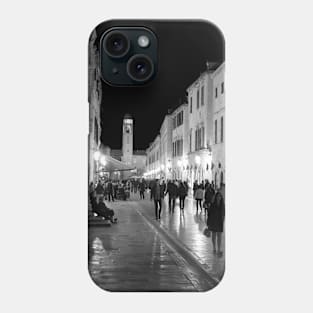 The Dubrovnik Stradun at Night - BW Phone Case