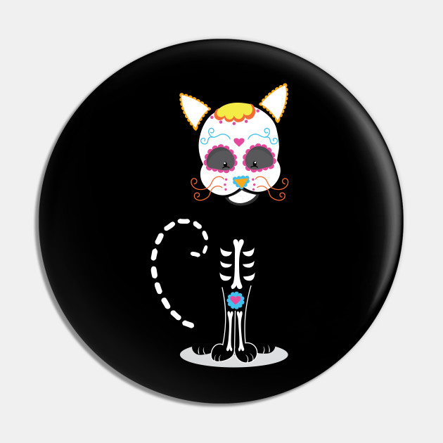Black Cat Sugar Skull Costume Mexico Black Cat Sugar Pin