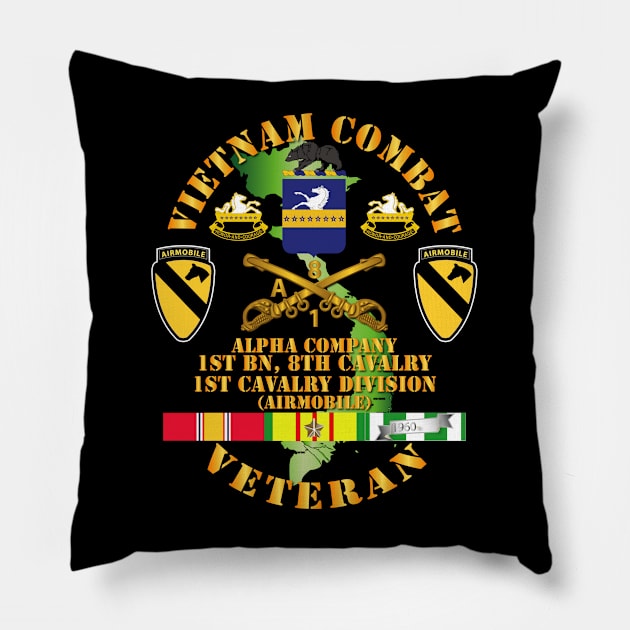 Vietnam Combat Cavalry Veteran w Alpha - 1st Bn 8th Cav COA - 1st Cav Div SSI Pillow by twix123844