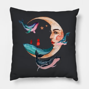 Ocean Moon and whales Pillow