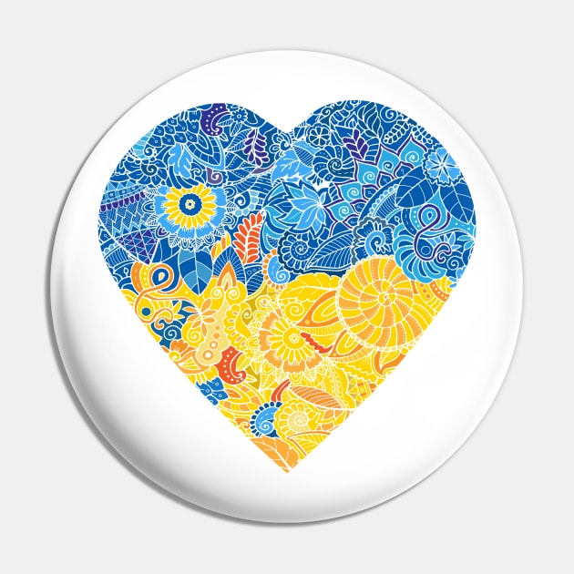 Floral heart in colors of Ukrainian flag Pin by ComPix