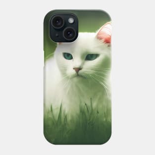 Cute white cat with blue eyes at nature Phone Case