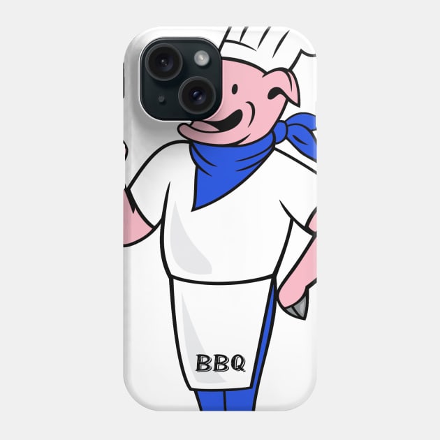 BBQ pig in apron blue Phone Case by Made the Cut