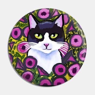 Cat  in flower field Pin