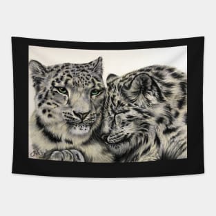 Snow Leopards Snuggling Tapestry