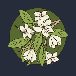 Green and White Sakura Branch T-Shirt