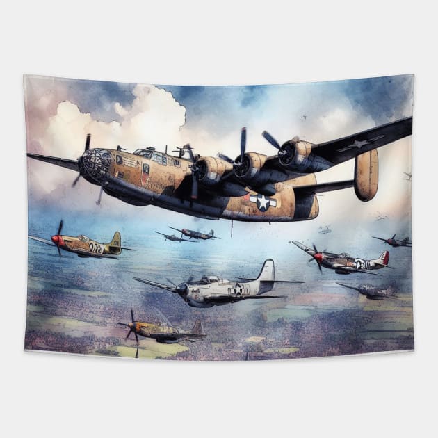 Fantasy illustration of WWII aircraft in battle Tapestry by WelshDesigns