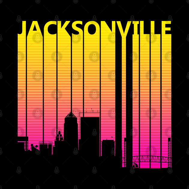 Retro 1980s Jacksonville Skyline Silhouette by GWENT