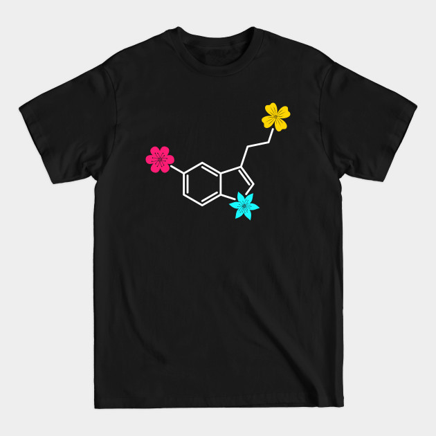 Disover Serotonin Molecule & Flowers Psychedelic Design - Chemistry - T-Shirt