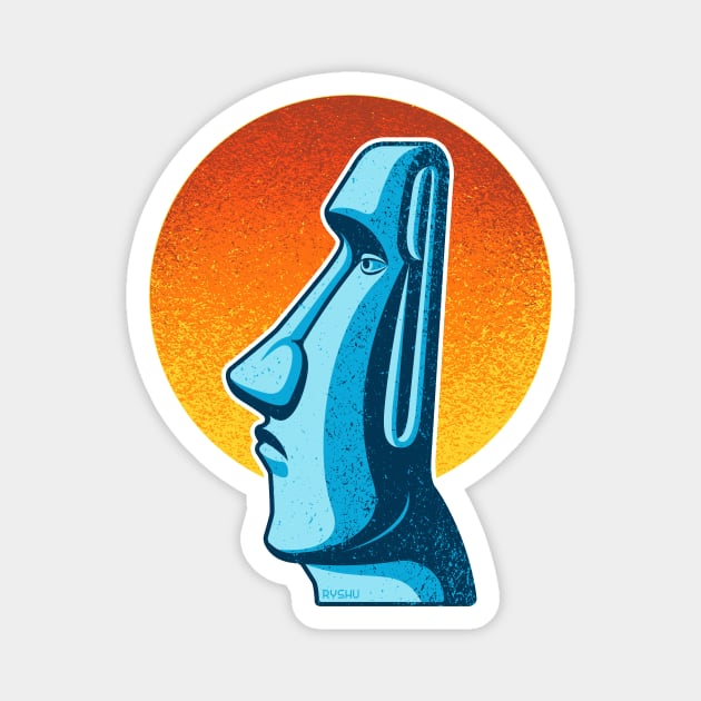 Stoic Moai Easter Island Rapa Nui Tiki Magnet by RYSHU 