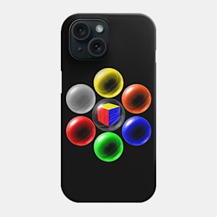 Rubik's Cube in a Glass Ball with Six Surrounding Colourful Glass Balls Phone Case